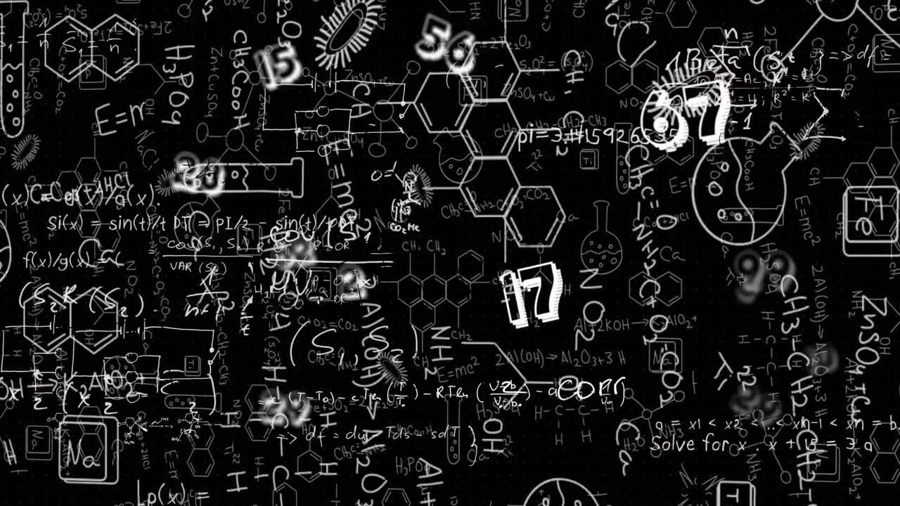animación de formas que se mueven sobre ecuaciones matemáticas