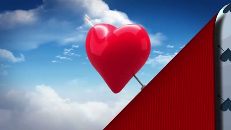 el papel pintado del corazón se desprende para revelar el globo del corazón flotando en el cielo azul