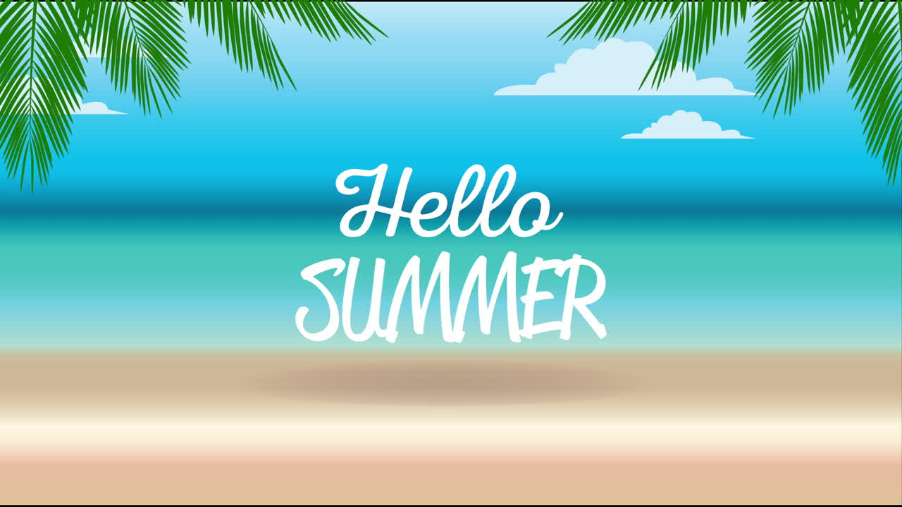 해변 장면과 글씨가 새겨진 여름 휴가 포스터