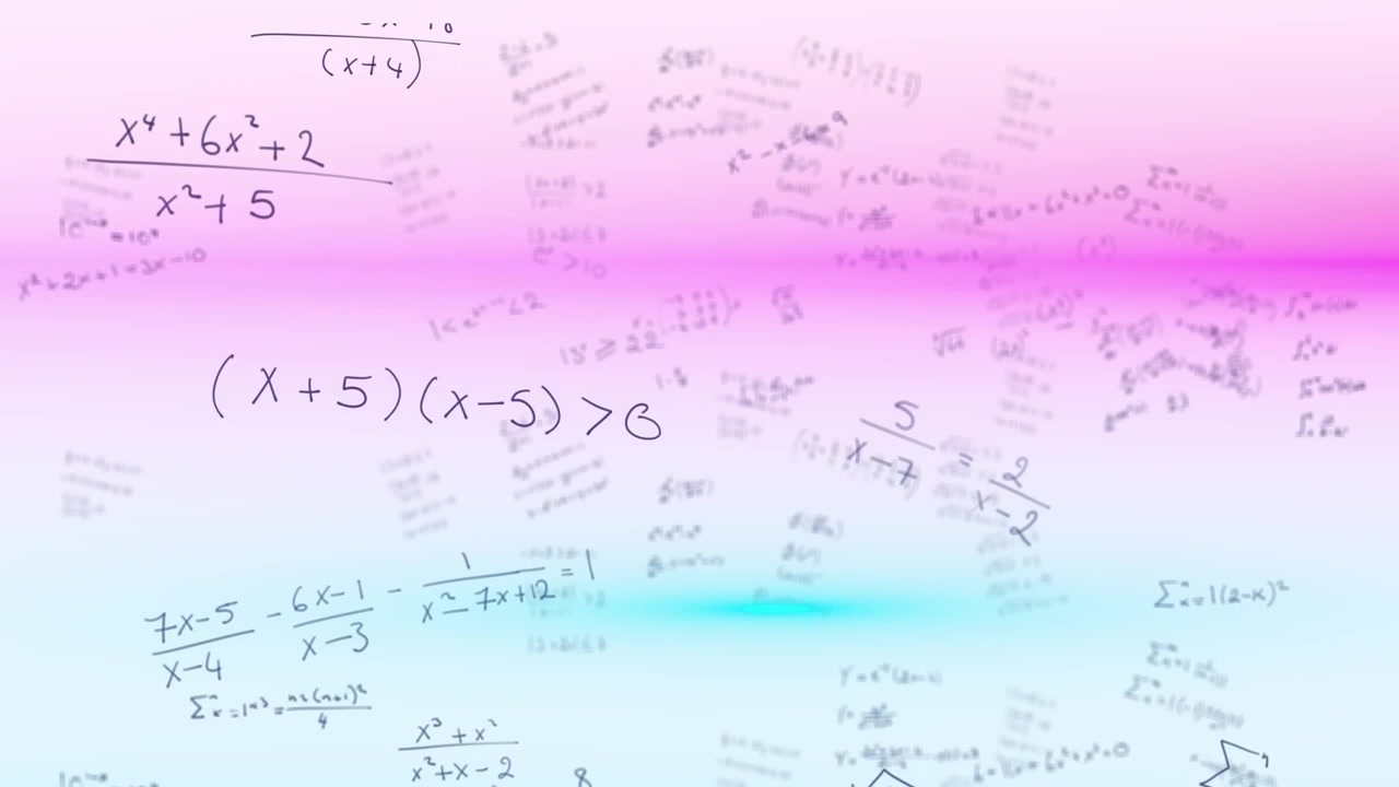 Animation of light trails over mathematical equations on white background