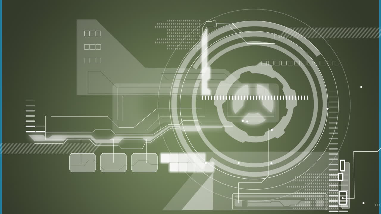 Animation of data processing over scope scanning on green background