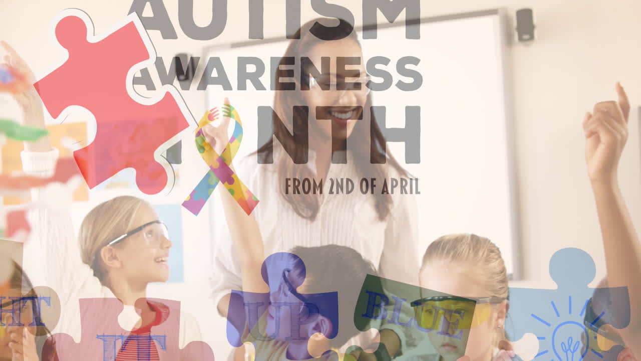 퍼즐이 떨어지는 애니메이션, 여성 교사와 학교 어린이에 대한 자폐 인식 달 텍스트