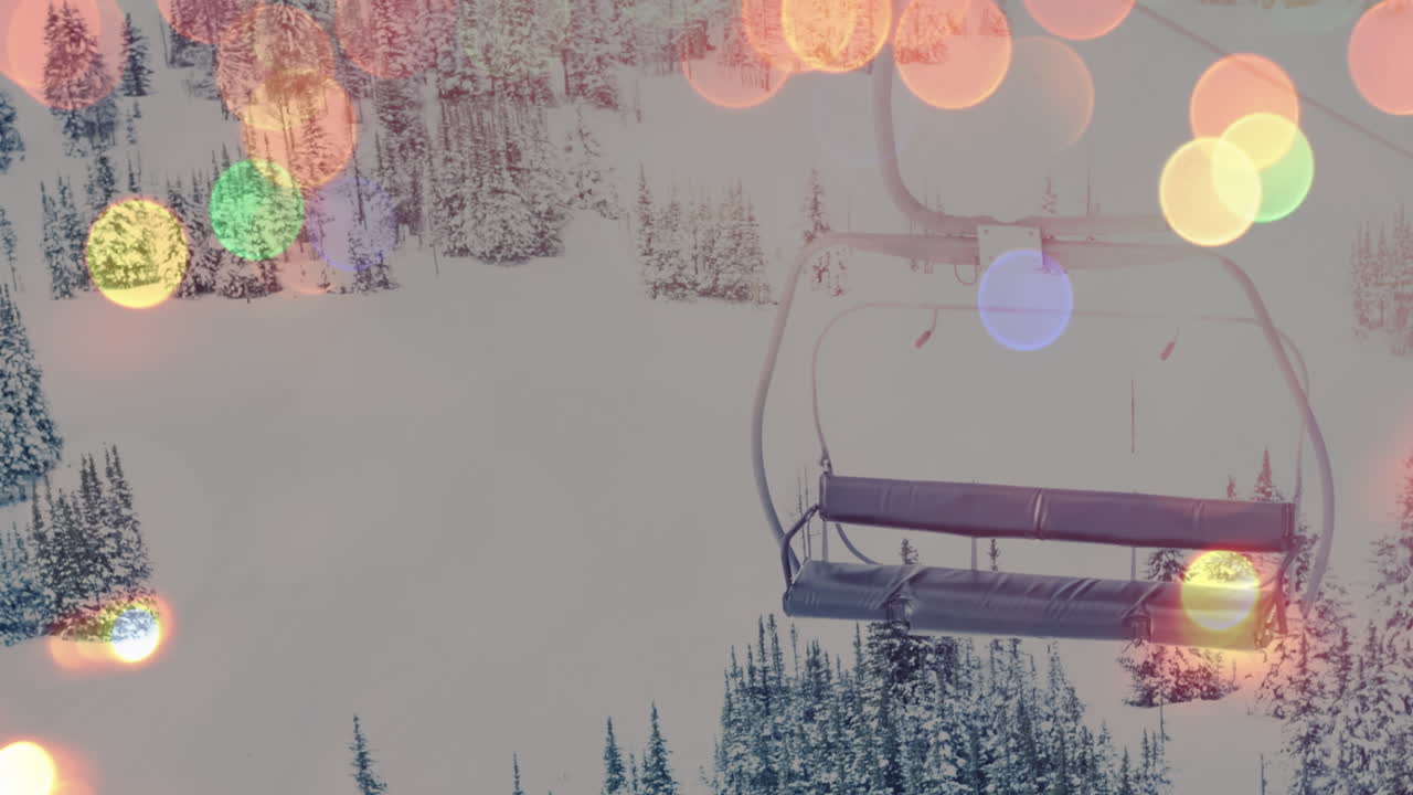 흐릿한 크리스마스 조명 위에 겨울 풍경의 애니메이션