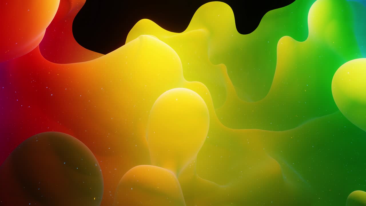 Smooth abstract abstract animation of liquid gradient rainbow in 4k. Bright matte paint surface as abstract looped festive background. Glitters on viscous liquid with 3d splashes on surface like drops.