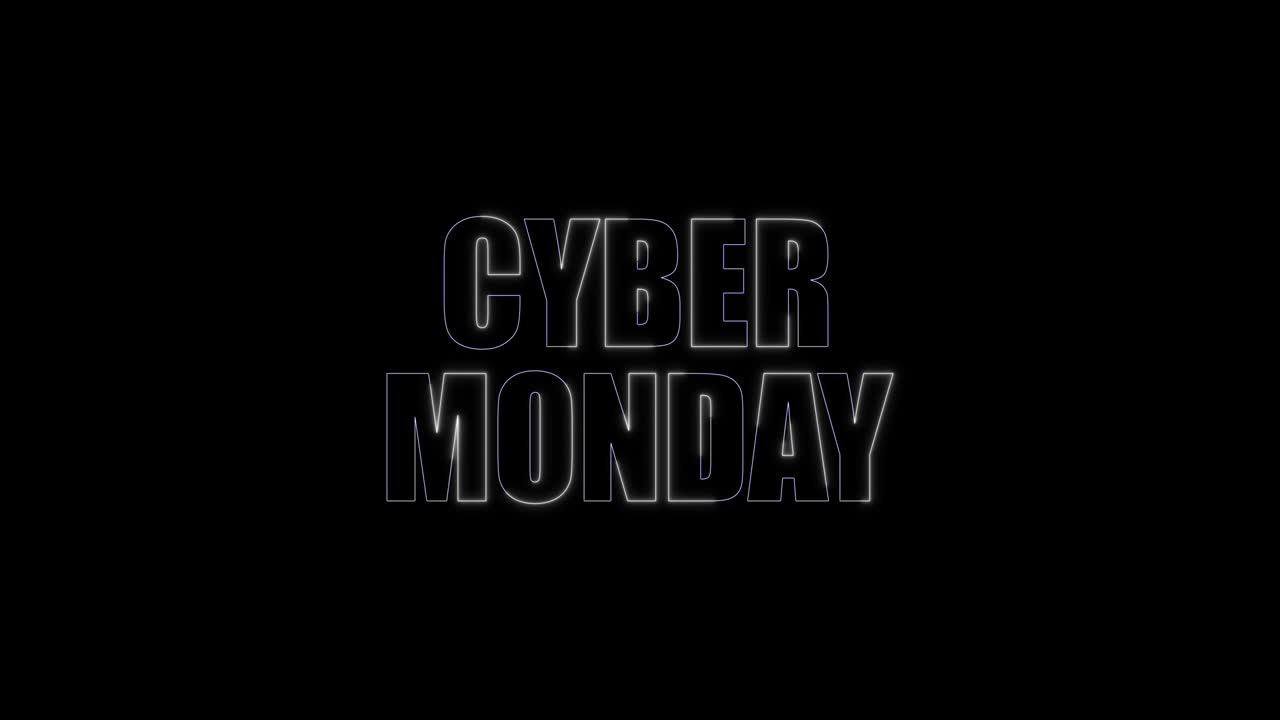 lunes cibernético colorido cartel de neón con fondo negro para promocionar el video. concepto de promoción de la venta de la marca