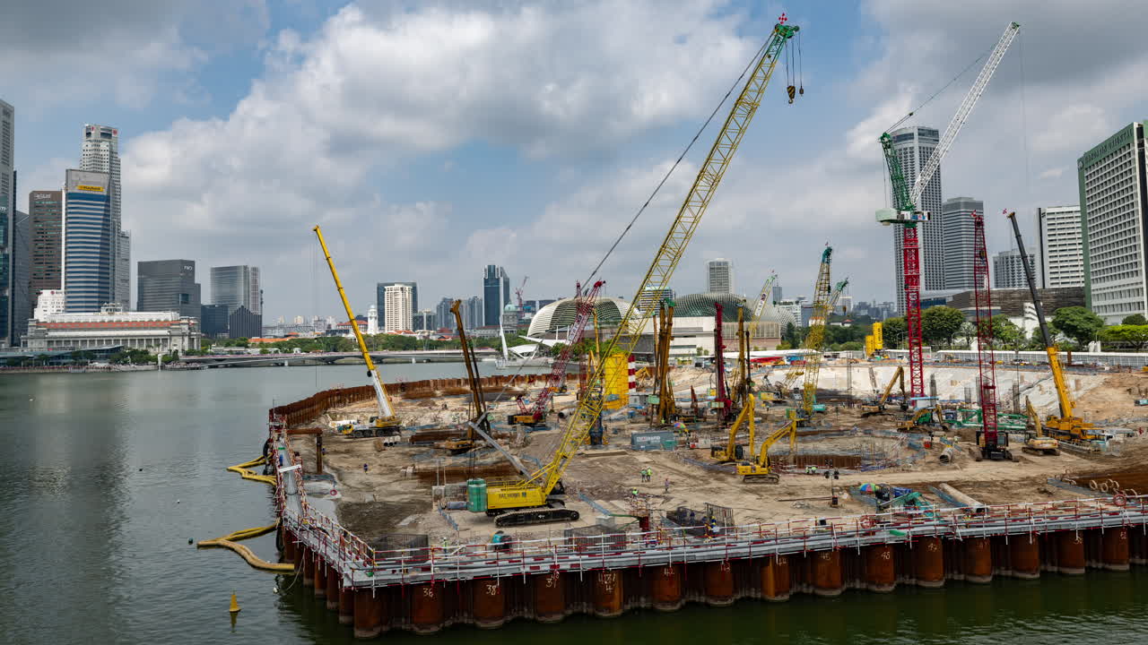 timelapse proyek konstruksi besar di Marina Bay, Singapura