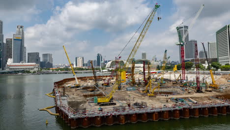 timelapse of a large construction project in marina bay, singapore