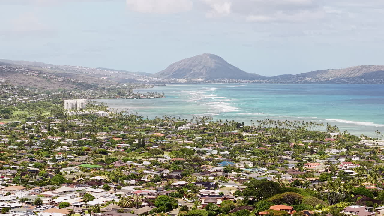 Kahala Oceanfront Neighborhood of Honolulu, Hawaii USA, Drone Shot of Residential Homes and Secluded Beaches