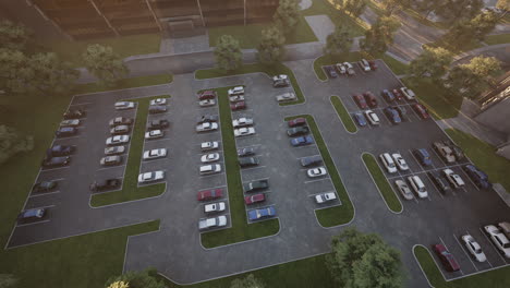 busy parking lot filled with cars near a commercial building in the afternoon