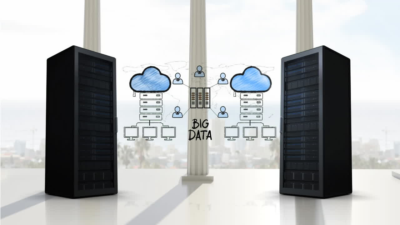 torres de servidor que se mueven en direcciones opuestas