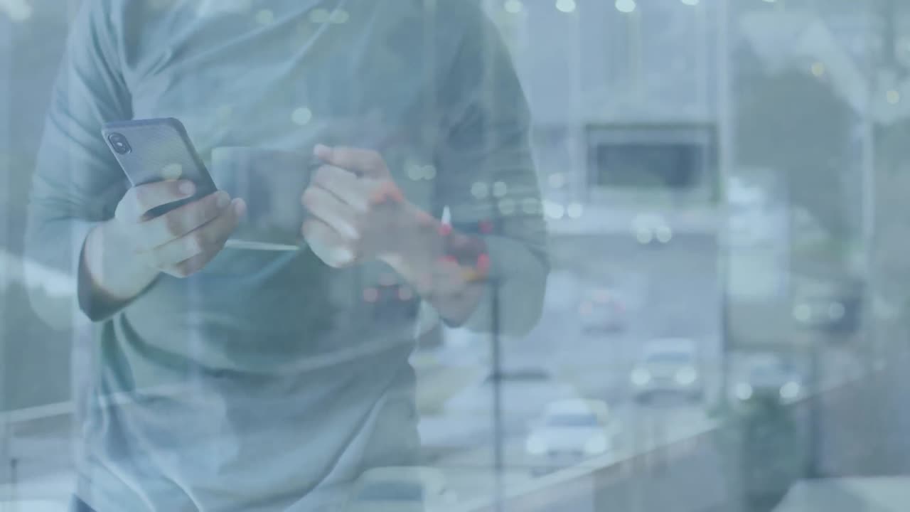 Animation of data processing over men using smartphone