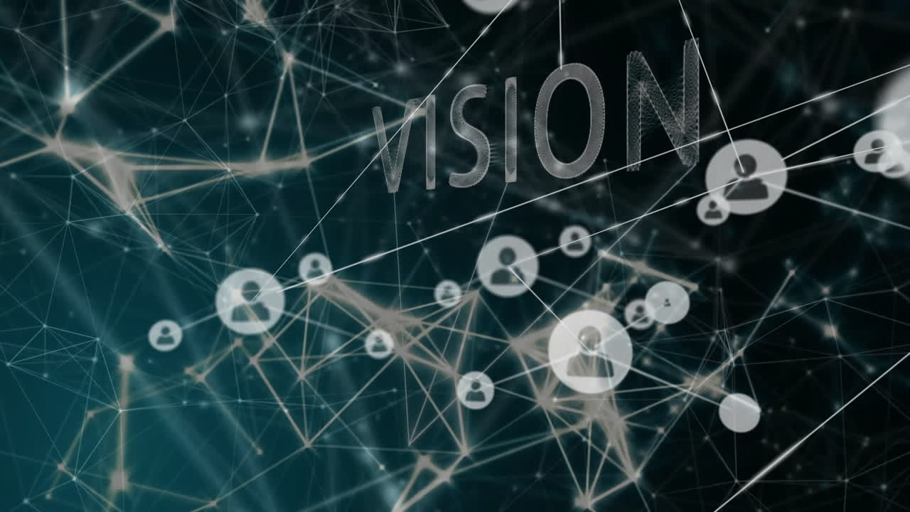 Vision text animation over network of connections with user icons