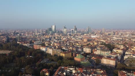 milan living buildings and skyscrapers, aerial panoramic view