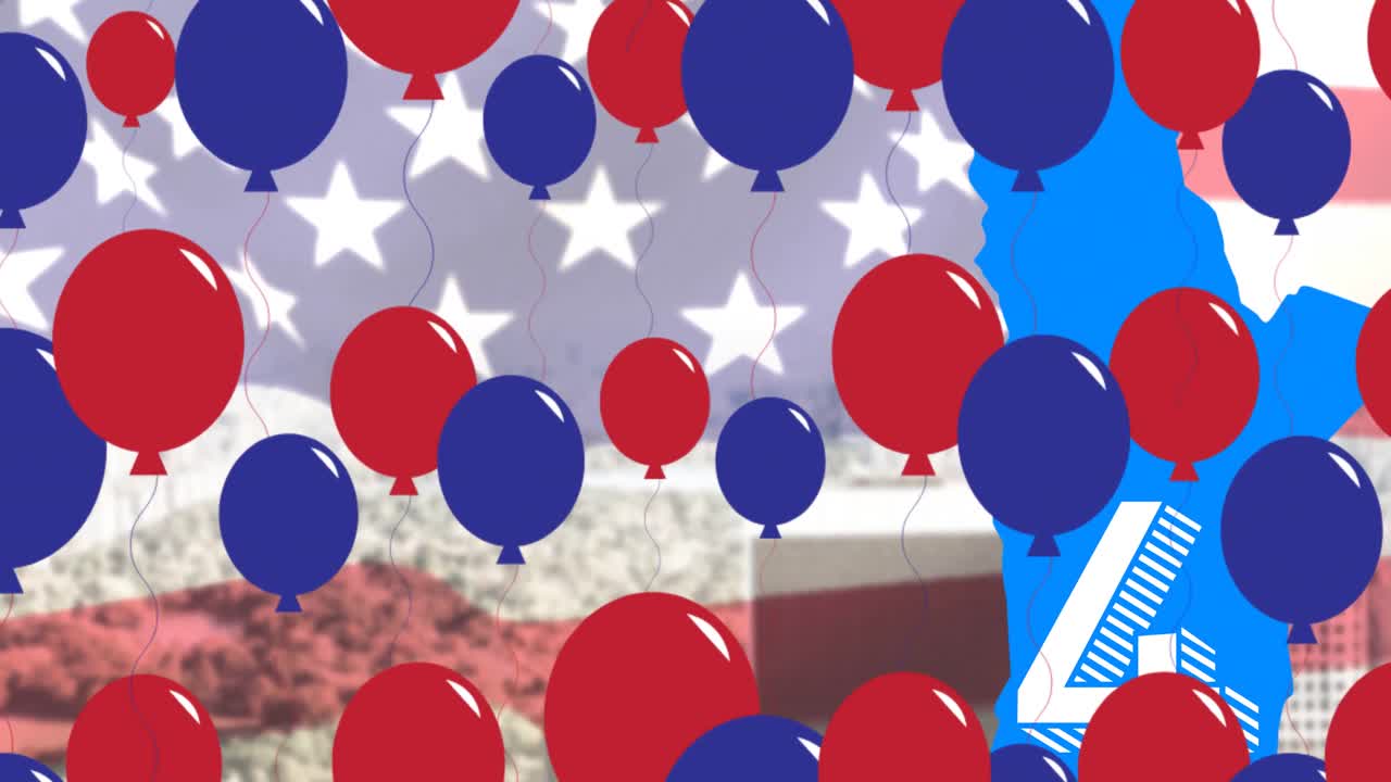 animación del texto del día de la independencia sobre el patrón de la bandera de américa