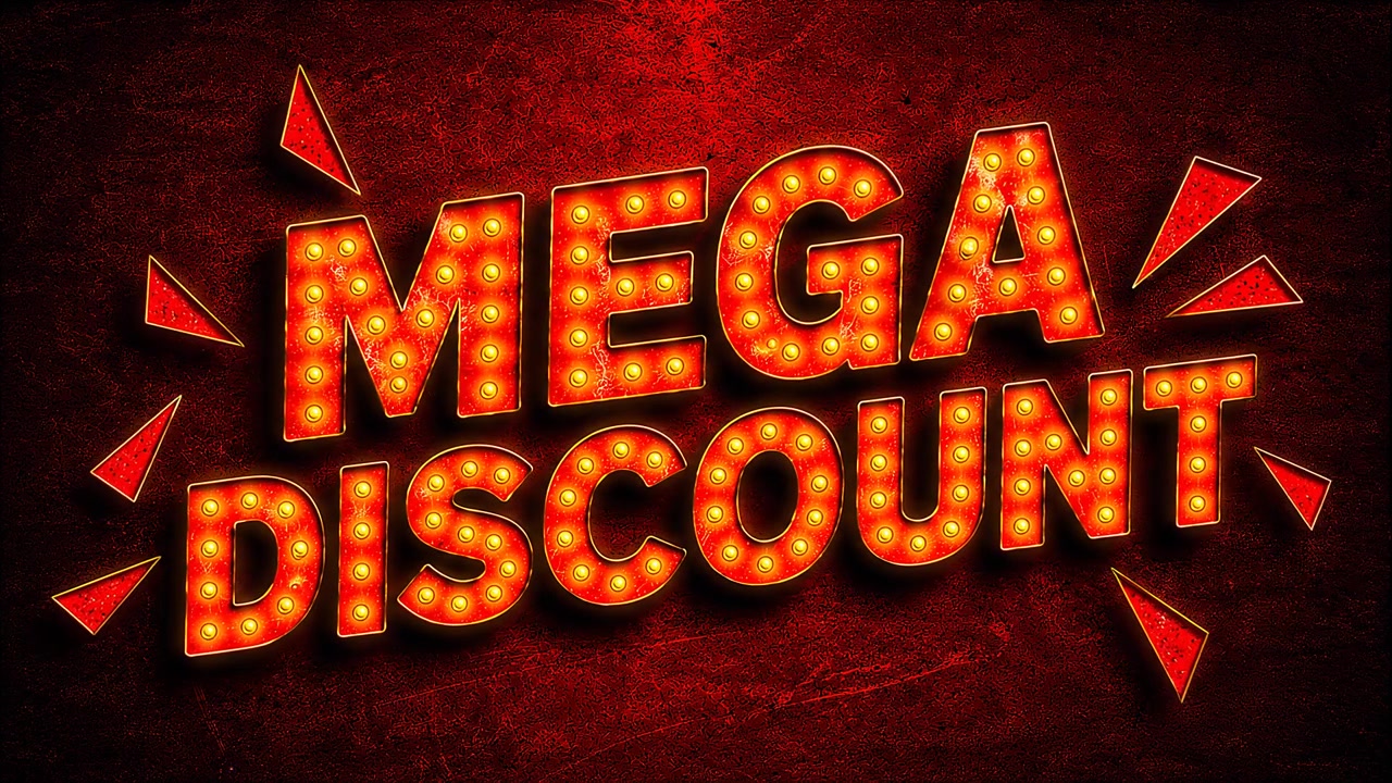 Animazione Insegna al Neon Mega Sconto su Sfondo Grunge Rosso.
