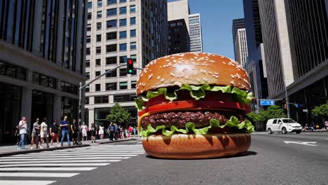 giant burger in a city street