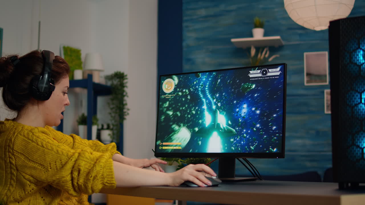 Professional eSports woman playing cyber video games