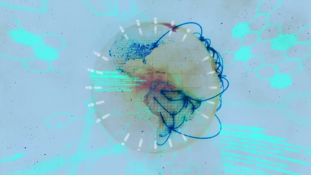 animación del procesamiento de datos y el globo sobre fondo blanco