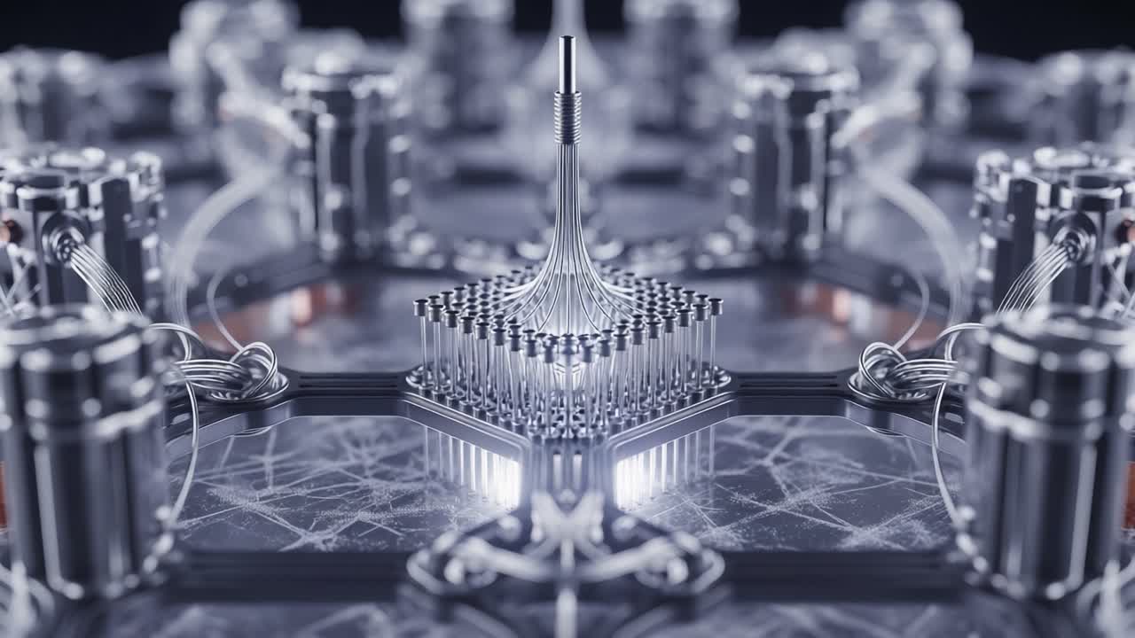 An Intricate Close-Up of a Quantum Computing Processor with Multiple Connections and Light Reflection, Symbolizing Advanced Technology and Future Innovations