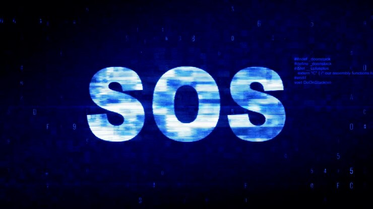 Testo SOS Rumore digitale Glitch Effetto distorsione Animazione di errore
