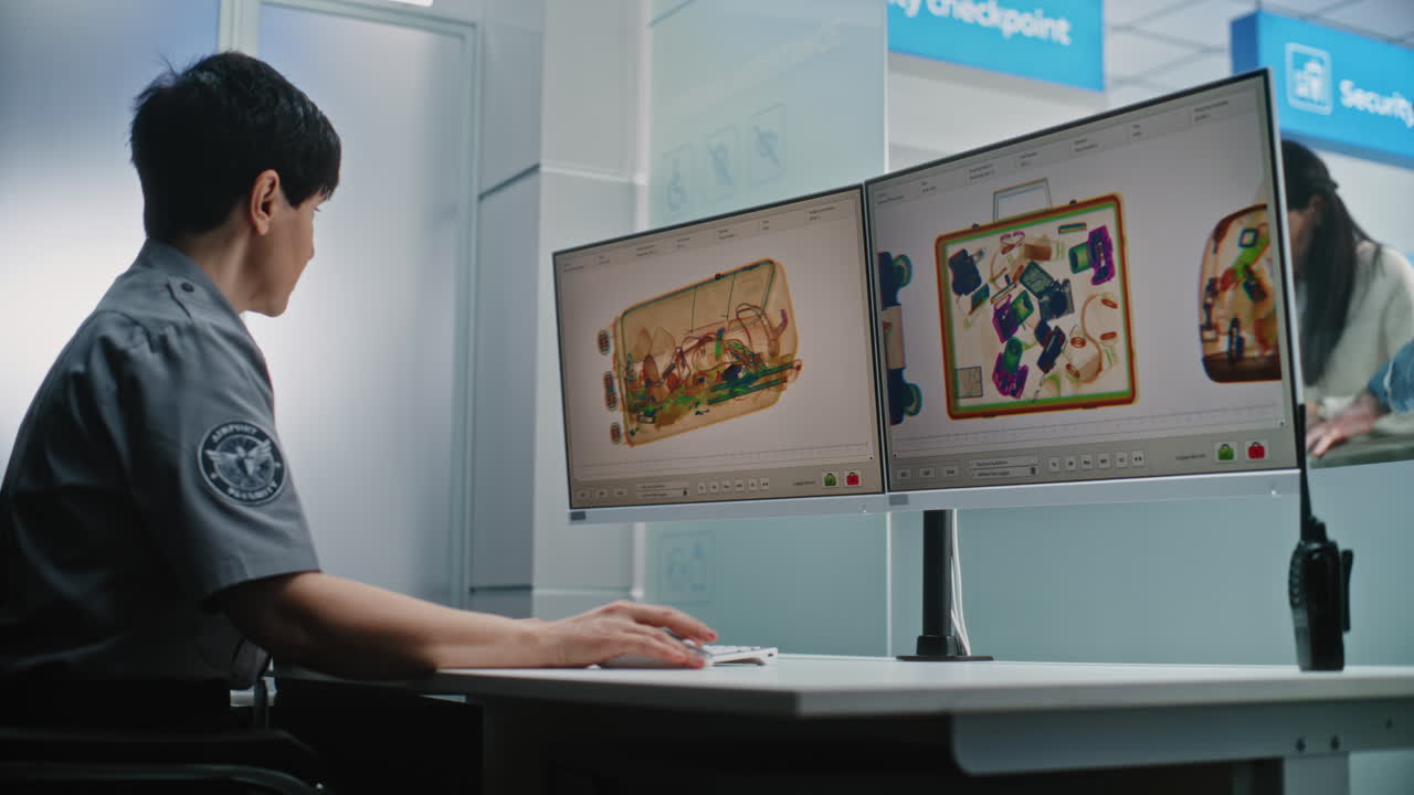 Airport Security Officer Checking Luggage