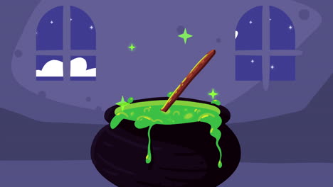 happy halloween animation with cauldron