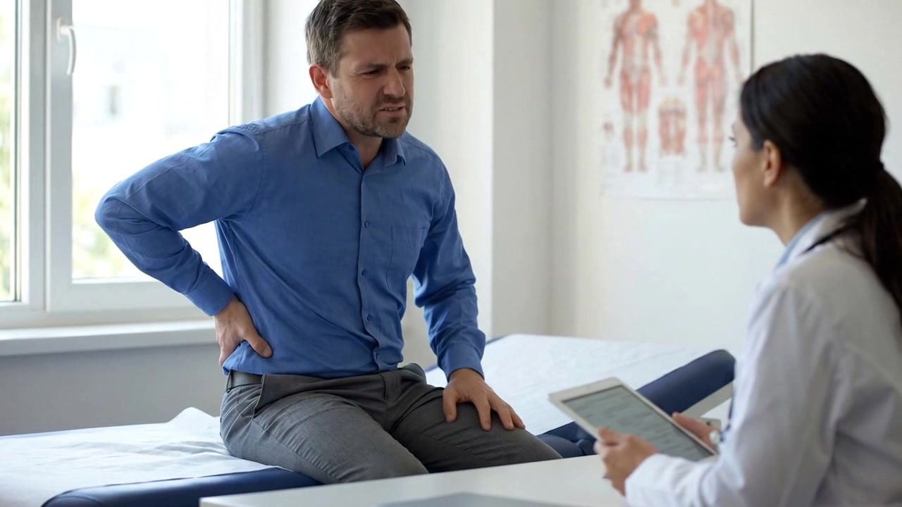 Man Describing Back Pain to Doctor During Medical Consultation