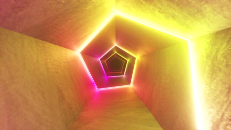 vuelo sin fin en el corredor con una curva de neón láser. iluminación ultravioleta moderna. bucle sin costuras 3d render