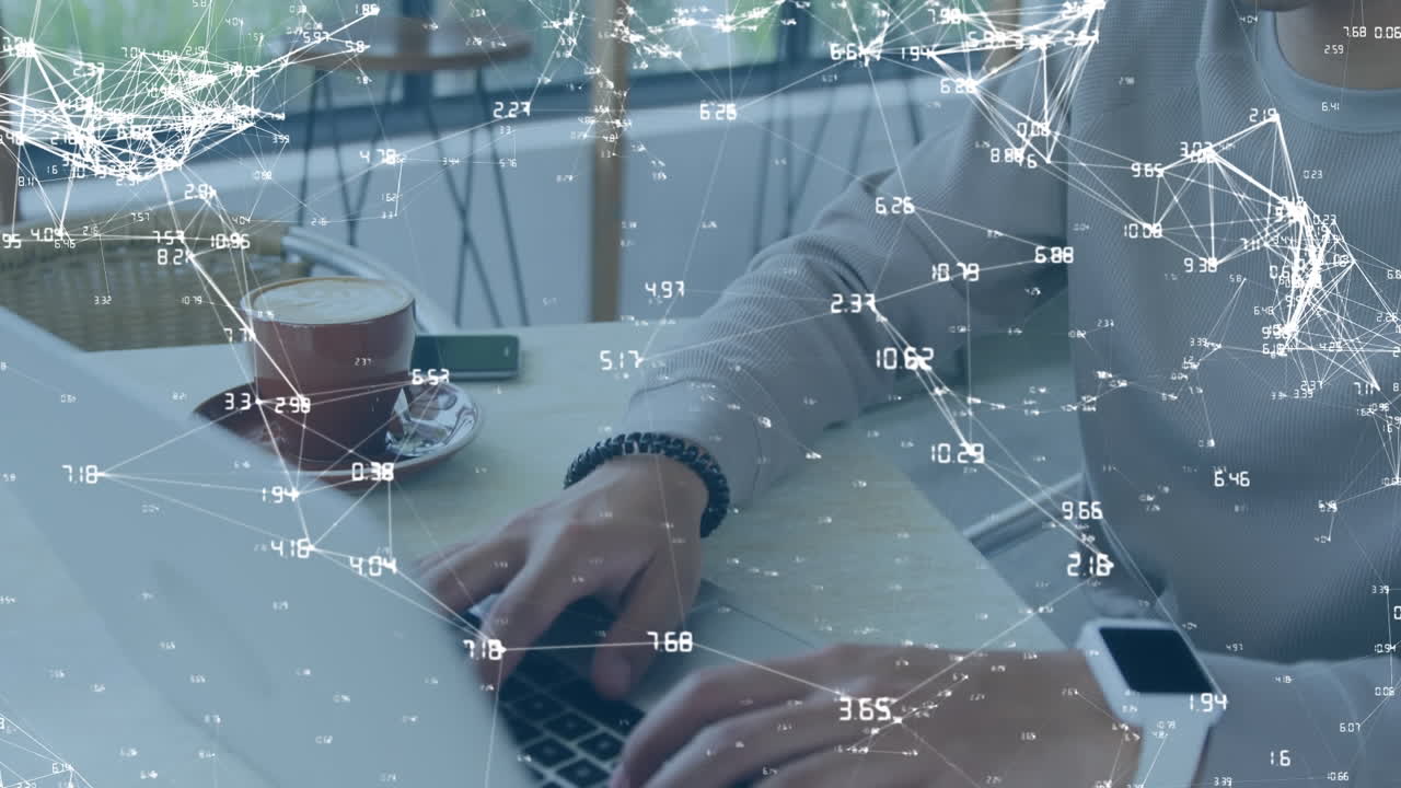 Animation of network of connections over biracial student using computer