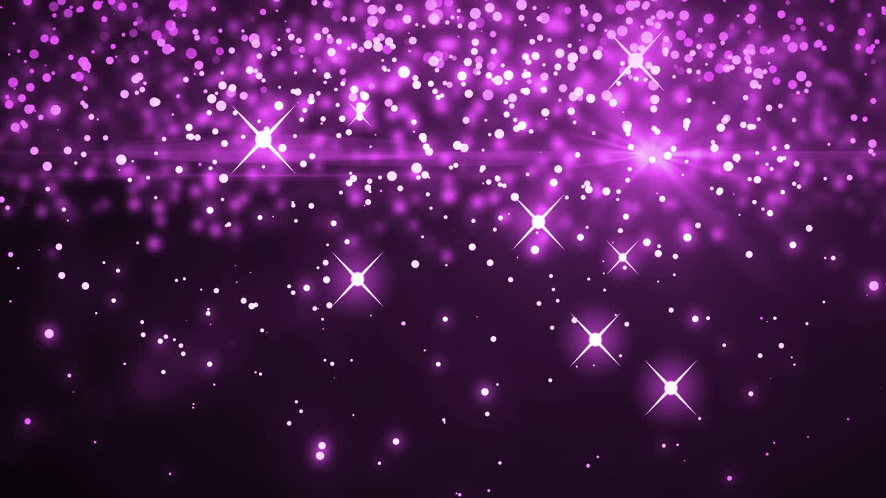 Animation of multiple glowing pink spots of light moving in hypnotic motion on purple background