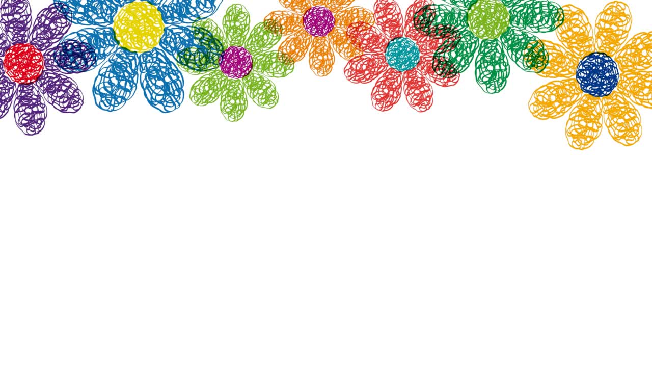 봄 배경: 애니메이션 꽃, 꽃 그림, 평평한 디자인의 수작업 애니메이션