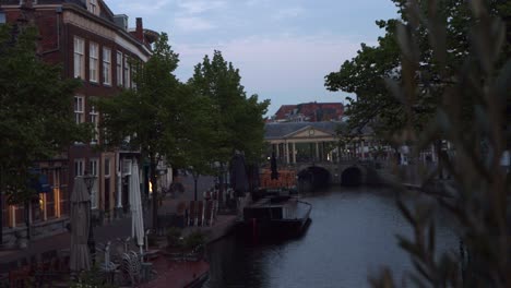 A-quiet-city-centre-in-Leiden,-the-Netherlands,-on-national-holiday-King's-Day-during-the-coronavirus-pandemic