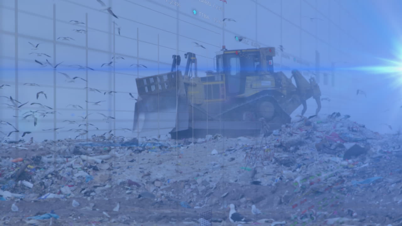 거래 보드의 애니메이션, 렌즈 플레어, 기계에 대한 그래프 덤핑 야드의 쓰레기를 평준화