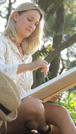 woman painting outdoors in nature