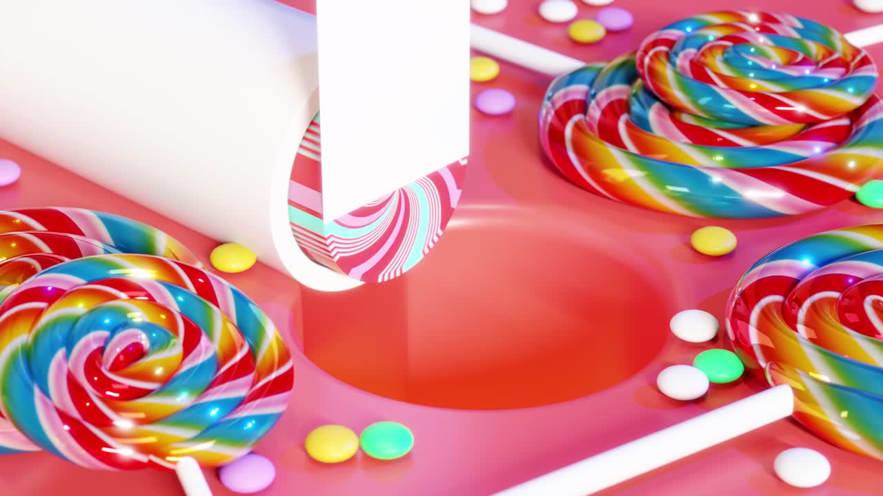 3D rendering loop of sharp knife smoothly cutting colorful candy