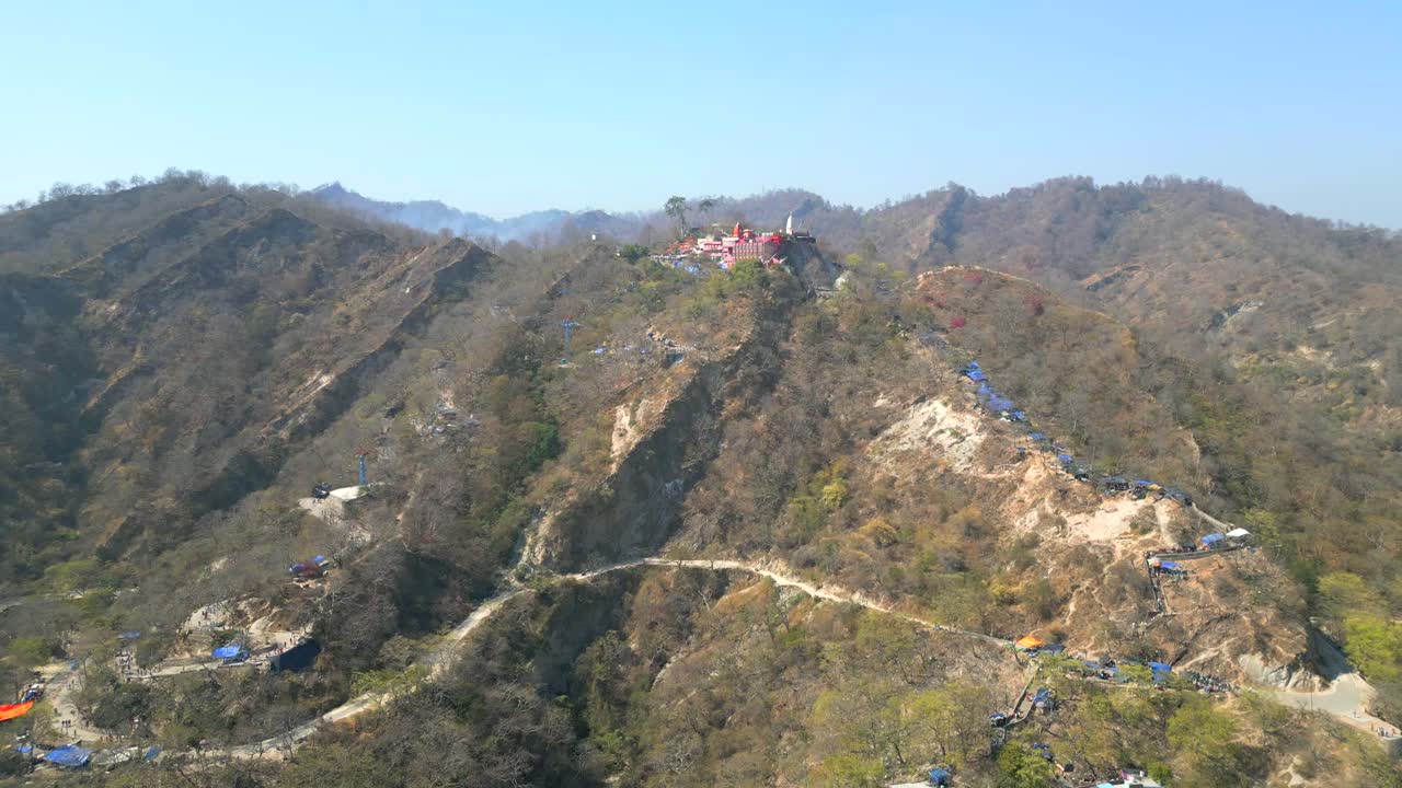 Chandi Devi Temple drone going to closer in Haridwar wide view in india
