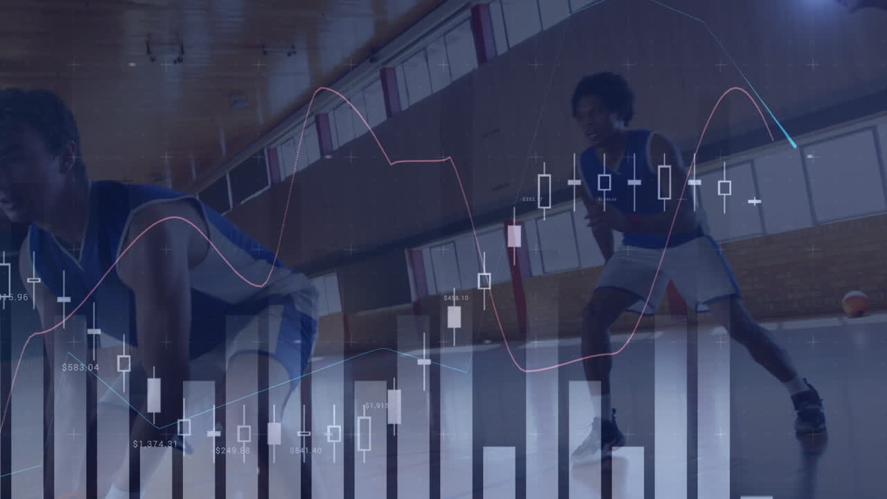 animación del procesamiento de datos financieros sobre diversos jugadores de baloncesto