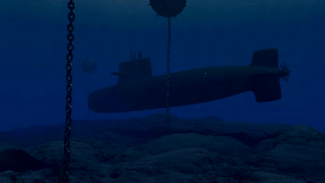 submarine passing through a minefield