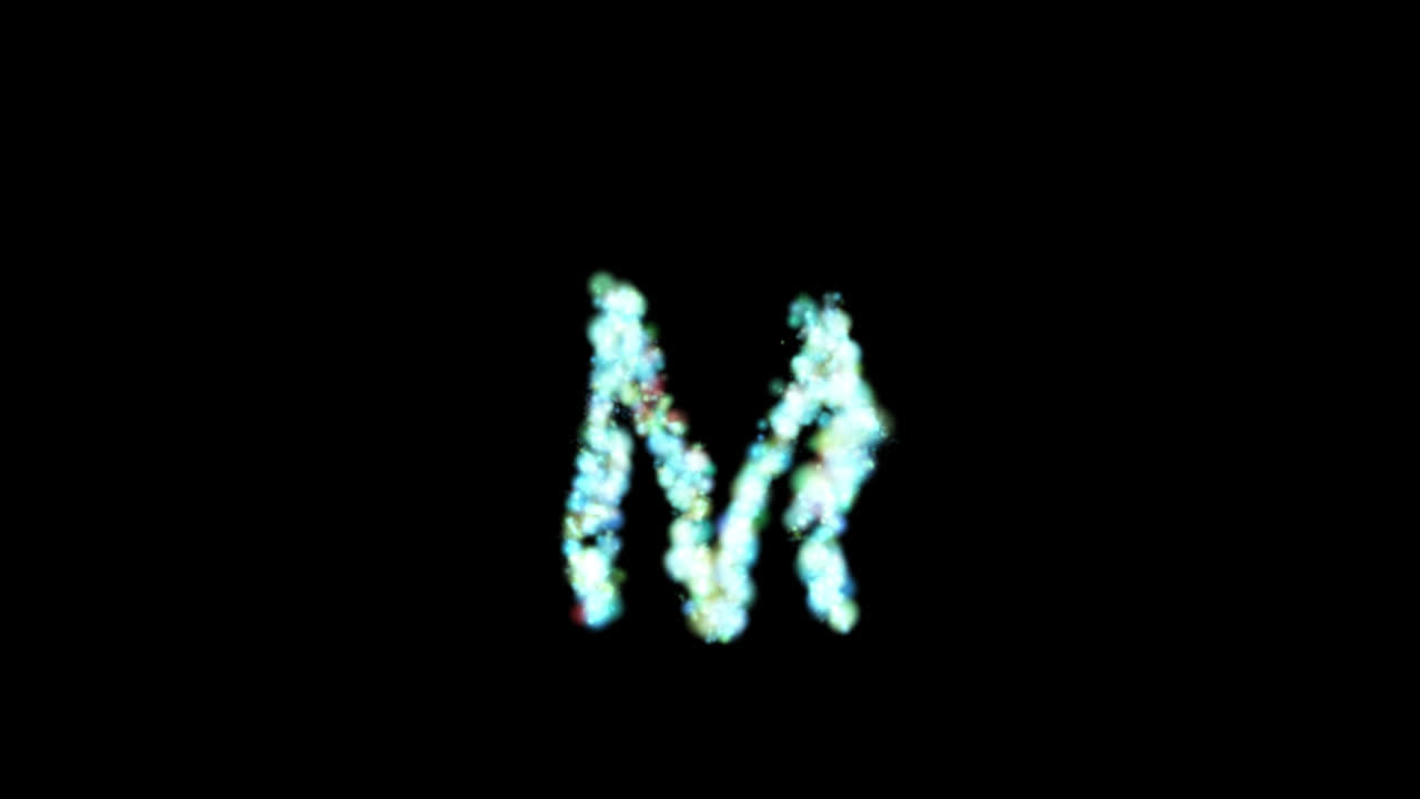 Lettera M con particella luminosa blu su sfondo trasparente
