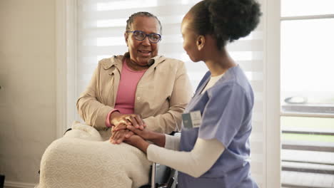 woman, patient and caregiver by holding hands