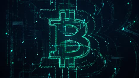 Bitcoin-Hallo-Tech-Digitale-Kryptowährung-Blockkettennetzwerk-Abbau-Dezentralisierte-Finanzen-Defi-Virtueller-Futuristischer-3d-animationsbewegungsgrafikhintergrund