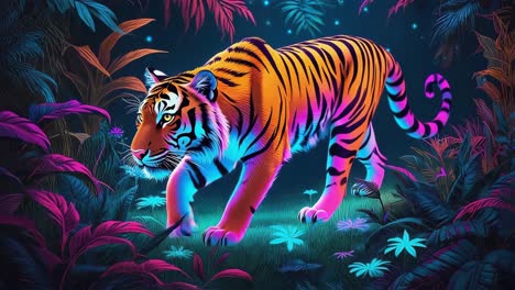 neon tiger in a tropical jungle