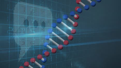 animación de adn y diversos datos sobre el fondo de la marina