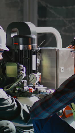 industrial mechanic inspecting hydraulic pump