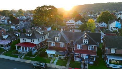 quaint houses in small town usa during autumn sunrise