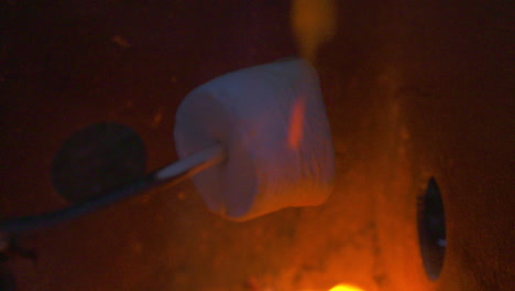 close up, roasting a marshmallow over an open flame