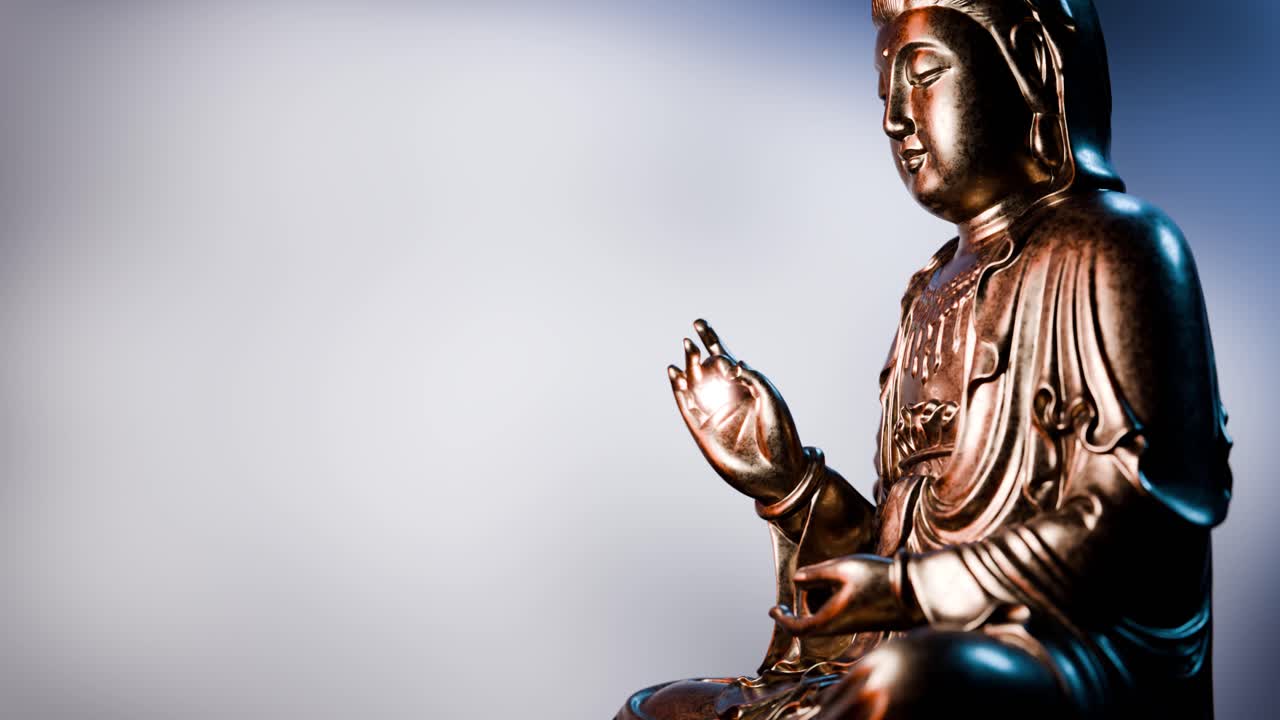 輝く手で瞑想する金色の仏像
