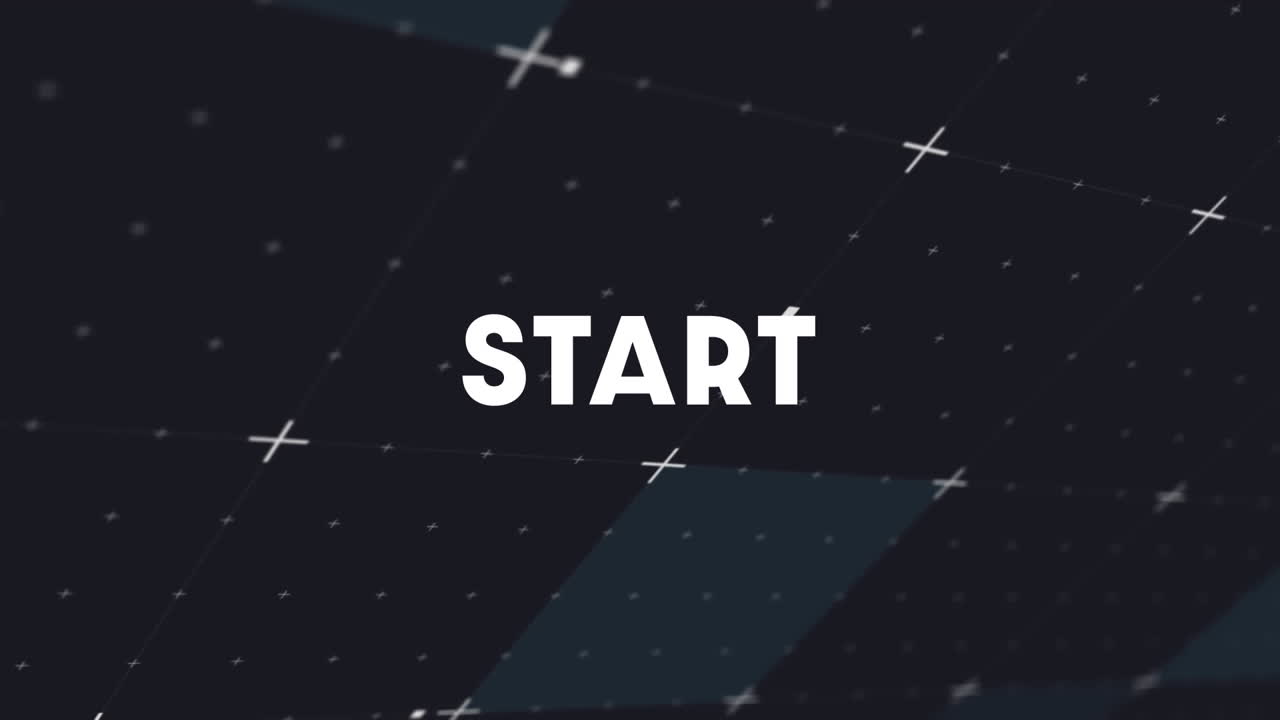 검은색 배경에 색 그리드와 커서 위에 빛으로 시작 텍스트의 애니메이션