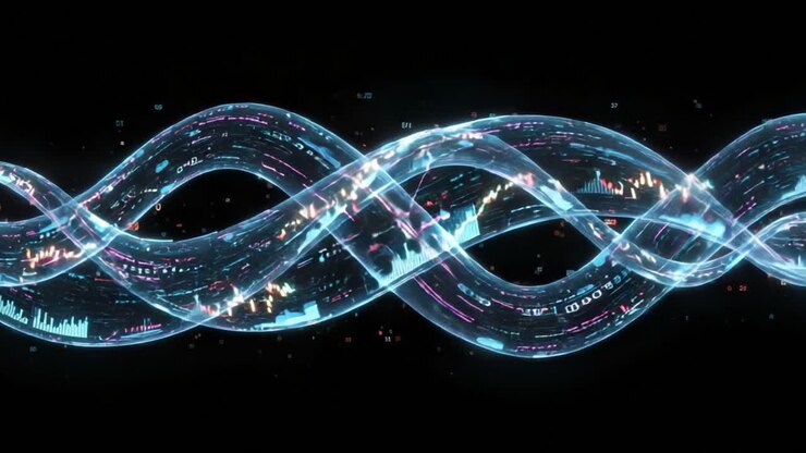 Dynamic Representation of Data Patterns: A Visualization of Data Waves in Cyber Space with Digital Analytics Rendering Growth Trends and Market Fluctuations