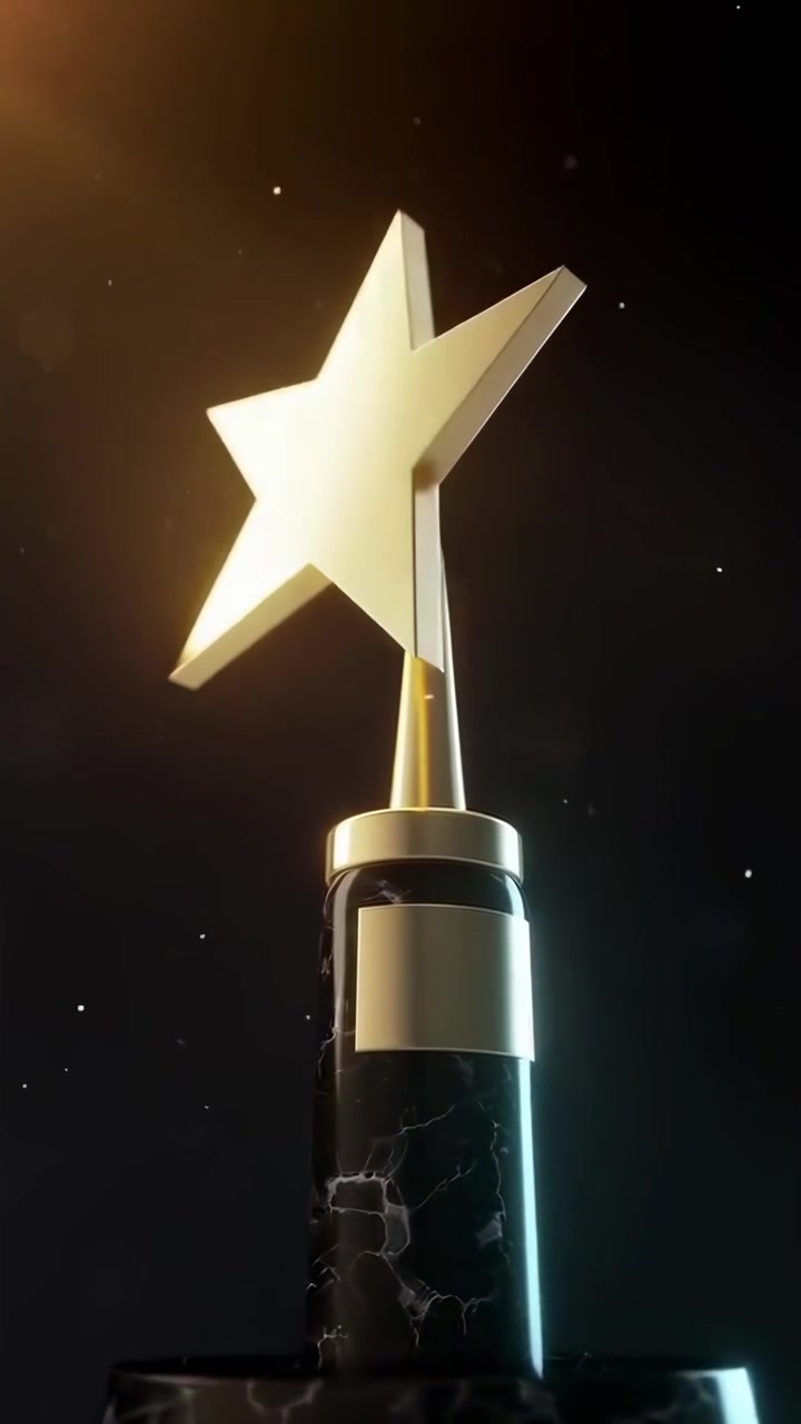 Golden Star Trophy Rotating on a Marble Pedestal